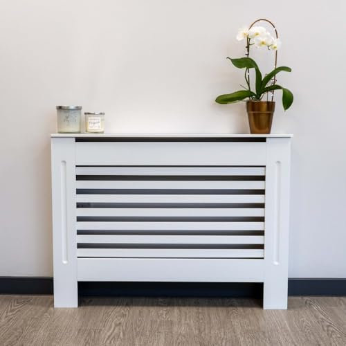 Airwave Radiator Cover Horizontal Line Style Painted MDF White Radiator Heating Cover (Medium)