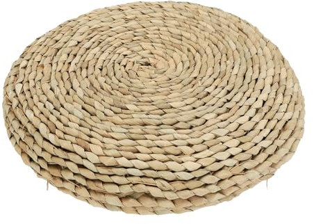 TITA-DONG Flaches Sitzkissen aus Stroh, Rundes Futon-Kissen aus Gewebtem Rattan Im Japanischen Stil, Vielseitiges, Atmungsaktives Flaches Strohpolster für Yoga-Matte, Weiches(40CM/Braun)