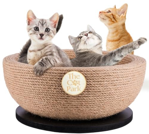 Cat Park Da Bowl - Cama rascadora de sisal para gatos de interior, nido redondo 2 en 1 con forma de cuenco rascador para gatos con base de hierba gatera y madera maciza, sofá de yute para rascar, cama