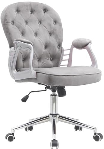 BAKAJI Chaise de Bureau en Velours avec Rembourrage Extra Doux et Texture Shabby Chic, Fauteuil de Bureau Ergonomique avec réglage Hauteur à gaz 95-105 cm (Gris)