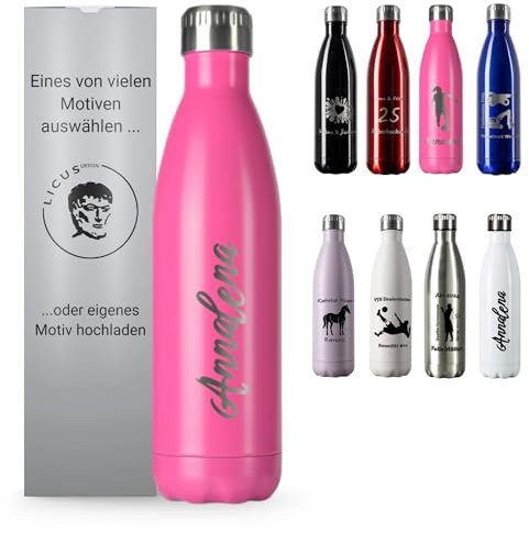 LicusDesign Thermos con incisione da 750 ml – Borraccia personalizzata con nome e motivo, thermos per bambini e adulti