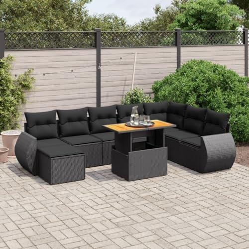SECOLI Polyrattan Lounge Gartenlounge Set Gartenmöbel Wetterfest Garten Sofa Set Balkonlounge Set Sitzgruppe Lounge Sofagarnitur mit Verstellbare Tischplatte-Schwarz-9-tlg-5
