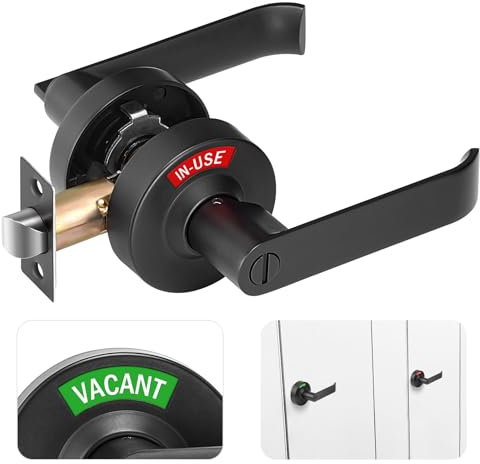 aglehome Bathroom Indicator Privacy Door Lock, Vacant Occupied Bathroom Lock, Large Vacant or in-Use Bathroom Door Handle for All Women Men Restrooms, Ansi Grade 2 Commercial Grade, Black