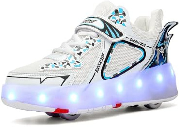 HUSKSWARE Vier-Rad-Rollschuhe für Jungen und Mädchen, verstellbare Rollschuhe für Jugendliche, Klettverschlussschuhe mit Rollen, Weiß 29 EU