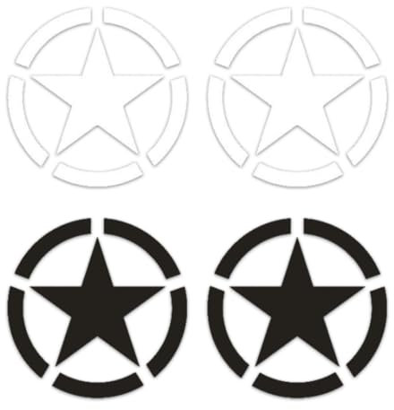 WMUVAZA Militärstern Aufkleber, 4 Stück, Schwarz, Weiß, für Auto, Motorrad, Helm, Innen- und Außenbereich, Vinyl, Glänzend, Militärisch, Stern, Wasserbeständig, Selbstklebend
