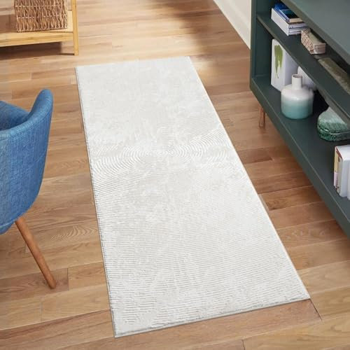 carpet city Teppich Läufer Flur - Creme - 80x300 cm - Klassisch Modern - Vintage-Optik, Meliert, Used-Look - Teppiche Kurzflor Schlafzimmer, Wohnzimmer