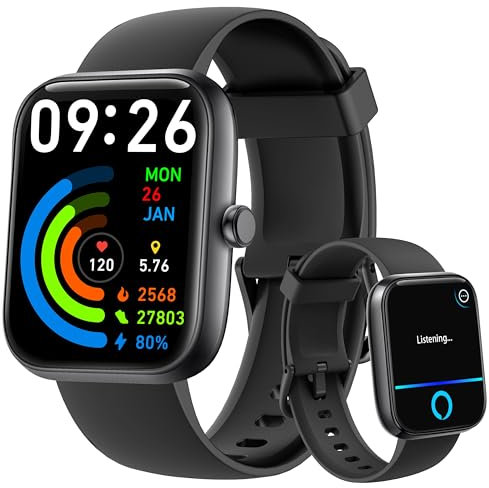 KALINCO Montre Hommes Femmes, Application VeryFit, Montre avec 100+ Sports, Alexa Intégrée, Fonction d'Appel, Surveillance de la Fréquence Cardiaque et du Sommeil, pour Téléphones Android et iOS