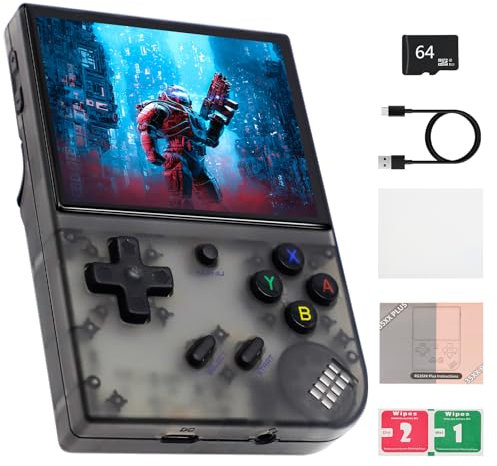 RG35XX Plus Console Portable, système Linux avec écran IPS de 3,5 pouces, support pour manette de jeu sans fil 2,4G et sortie HDTV, console portable Gaming, avec 5500 jeux classiques, 64G, noir