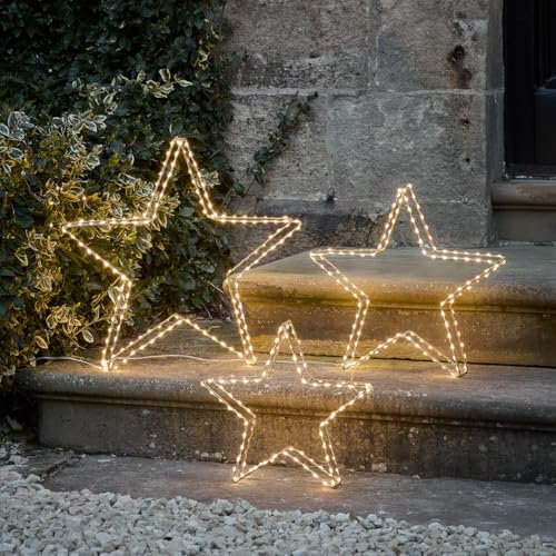 Lights4fun 3er Set LED Stern Silhouetten 1m Warmweiß Beleuchtet Innen Weihnachtsdeko Fenster Stehend