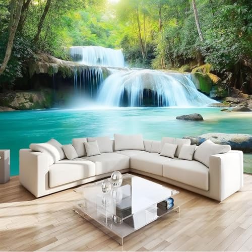 Papier Peint 3D Thaïlande Parc National D'Erawan Vert Forêt Panoramique Peinture Murale Interieur 250x175 cm pour Salon Chambre à Coucher D'Enfant Maison Décoration Murale
