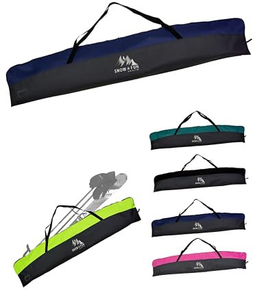 BAMBINIWELT Skitasche Kinder – Robuster Skisack aus wasserdichtem Cordura für Ski, Stöcke & Handschuhe, mit 2-Wege-Reißverschluss, Namensfeld & Tragegriffen (schwarz/Marine 125 cm)