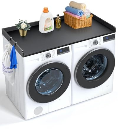 VEVOR Encimera para Lavadora y Secadora de Madera 137x70 cm Cubierta para Lavadora y Secadora Resistente al Agua con Almohadillas Antideslizantes para Organización Almacenamiento de Lavandería, Negro