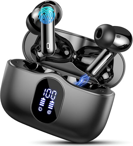 Wireless Earbuds, Bluetooth 5.4 Headphones with ENC Noise Cancelling Mic, LED Display 2025 newest version, IP4 Waterproof Wireless Earphones for Sport/Running/Gym