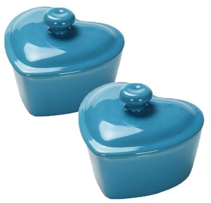 Ramequins à soufflé - Passe au four - 150 ml - Pour crème brûlée - Avec couvercles - Mini cocotte - Bleu