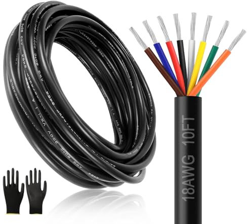 Cavo Elettrico In PVC A 8 Conduttori AWG 14/16/18, Privo Di Ossigeno, Con Guaina A Otto Conduttori, For Estensione Della Colonna Di Ricarica For Veicoli Elettrici (guanti Inclusi)(15FT,8C-26AWG)
