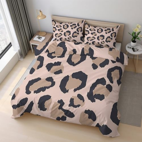 Generisch Leopard Bettwäsche 135x200cm, Gepard Leopardenmuster Bettwäsche-Sets 2 Teilig, Bettbezug + 1 Kissenbezüge 80x80cm Weich Mikrofaser mit Reißverschluss 21D&-19