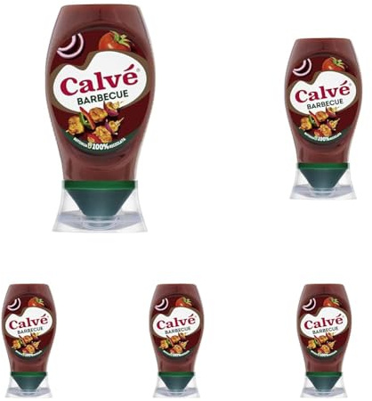 Calvé Salsa Barbeque, Formato 250 ml, Salsa Bbq con Aroma Deciso di Legna e Fumo, Ideale per Tutti i Piatti a Base di Carne, Bottiglia 100% Riciclata (Confezione da 5)