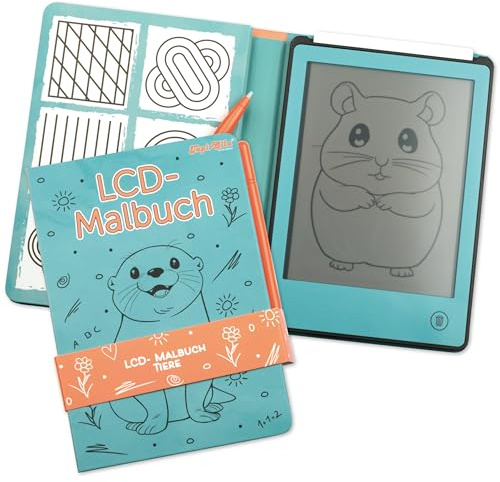 TapirElla Malbuch Kinder LCD, Zeichentafel digital, 30 Vorlagen Tiere, Maltafel ab 3 bunt, kindlich, Spielzeug, Geschenke für 3-8 Jährige Mädchen und Jungen,15,5cm Bildschirmdiagonale