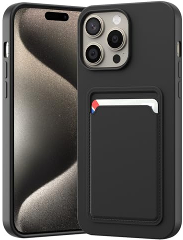 LVVFEI Custodia per iPhone 15 Pro Max 6,7 Pollic con Portacarte, Custodia in Silicone TPU Antiurto Integrata, Cover con Fessura per Carte di Credito Design Finitura Opaca, Nero