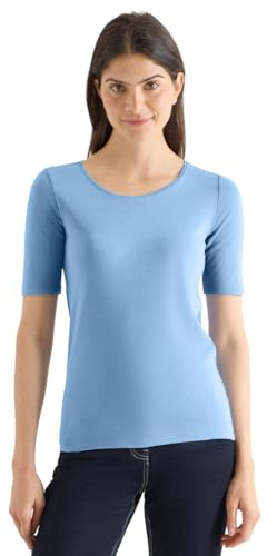 Cecil Basic T-Shirt mit Rundhals in Unifarbe Cloud Blue XXL