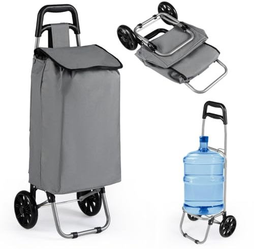 COSTWAY 35L Einkaufstrolley klappbar, Einkaufswagen mit Rollen, Einkaufsroller mit abnembarer Einkaufstasche & Seitentasche, Shopping Trolley bis zu 35kg belastbar, 34 x 28 x 90cm (Grau)