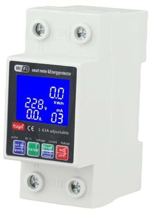 URPIZY Smartes Stromzähler-Relais für Tuya Smart Life, 63A 230V AC mit LCD-Hintergrundbeleuchtung, Über-/Unterspannungsschutz, Prepaid & Solar-fähig, DIN-Schienenmontage