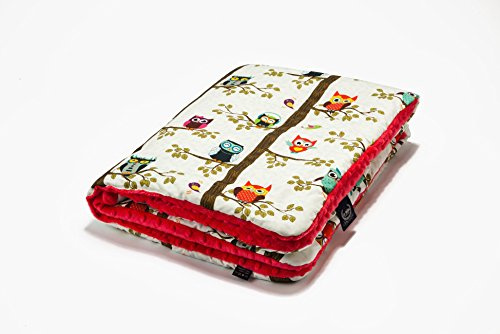 La Millou Kinderdecke Schmusedecke doppellagig, doppelseitig Minky Stoff 110x140cm owl radio/ watermelon