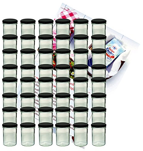 MamboCat 48er Set Sturzglas 435 ml Marmeladenglas Einmachglas Einweckglas to 82 schwarzer Deckel incl. Diamant-Zucker Gelierzauber Rezeptheft