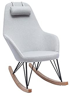 Miliboo Relax-Sessel - Schaukelstuhl Stoff Grau Füße Metall und Esche Jhene
