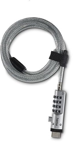 Hama Notebookschloss für USB-Buchse, Zahlenschloss zum Schutz vor Diebstahl, extra Dickes Kabel aus Carbonstahl, Durchmesser 5,5 mm, Länge 1,8 m, universelles Schloss für Geräte mit USB Anschluss
