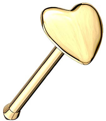 Piersando 14 Karat Gold Piercing Stab Stecker Barbell Nase Nasenpiercing Nasenstecker Tragus Helix Ohr Lippe gerade mit Herz Gelbgold