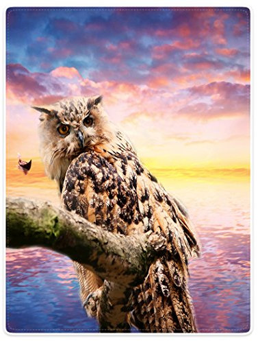 Violetpos Dick Decke Weich Wärme Gemütlich Flanell-Fleece Sofadecke Deckeldecke Schöner Himmel Meer Sonnenuntergang Eule Auf Einem AST Stehend 150 x 200 cm