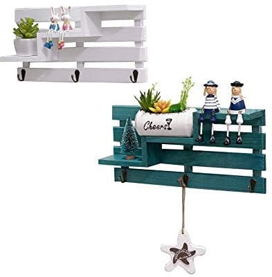 Perchero de Pared de Madera Maciza,Puerta Posterior de la Pared Colgante de Pared Decoraciones de la Pared Porche Gancho para Llaves, Escalera Blanca