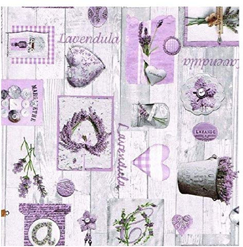 KEVKUS Toile Cirée Nappe Table au Mètre B9070-01 Lavande Bois Taille Sélectionnable en Carré Rond Oval - Blanc Violet, 140 x 340 cm Oval