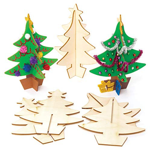 Baker Ross AW983 Wooden 3D Christmas Trees Kit, Festive Arts and Crafts (Pack of 5), Assorted