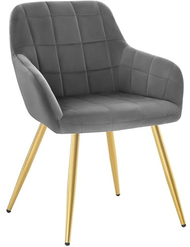 WOLTU WOLTUEsszimmerstühle 1er Set, für Küche, Wohnzimmer, Schlafzimmer, Küchenstühle mit Armlehnen Metallbeinen, gepolsterte Sitzfäche aus Samt, bis 150 kg belastbar, Dunkelgrau