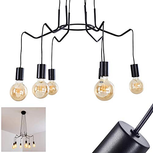 Hängelampe Cuyama, moderne Pendelleuchte aus Metall in Schwarz, 6-flammig, 6 x E27, Hängeleuchte höhenverstellbar, ohne Leuchtmittel