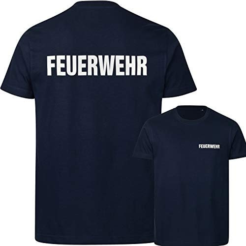 PACOTEX Feuerwehr Premium Herren T-Shirt 220g/m² Workwear Qualität mit beidseitigem, reflektierenden Aufdruck (Marineblau, XL)