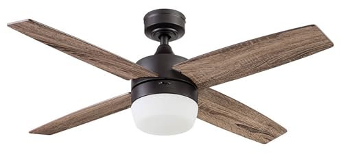 Prominence Home Atlas, 44 Inch Modern Indoor LED Ceiling Fan with Light and Remote Control, Dual Mounting Options, Dual Finish Blades, Reversible Motor - 51471-01 (Bronze)