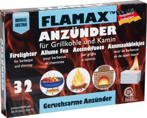 HST Flamax geruchsarme Kaminanzünder 1 x 32 Stück (gesamt 32 Anzünder Würfel) I Grillanzünder mit ca. 11 Minuten Brenndauer I Ofenanzünder