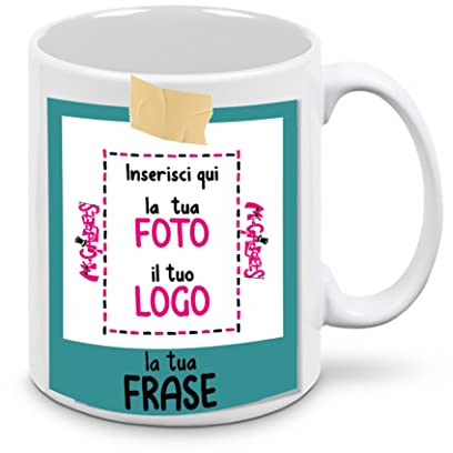Mr. Gadgets Tazza in Ceramica Personalizzata con Foto e Scritta Cornice Stile Istantanea Vintage (Mod.3)
