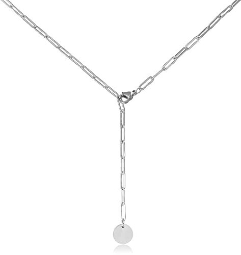 AFSTALR Halskette Y Kette Silber Damen Verstellbar Filigrane Kette Frauen Ankerkette mit Coin Anhänger