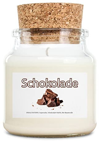 Purivita - Handgemachte kleine Duftkerze aus natürlichem Sojawachs - Glas mit Korkverschluss (Schokolade)