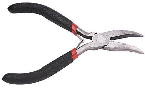 PandaHall 1 x gebogene Zange aus Karbonstahl, 12,5 cm lang, Mini-Zange, Werkzeug für Schmuckherstellung, Reparatur, schwarz