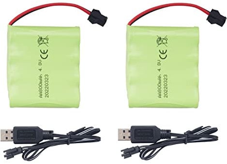 ZYGY 2PCS AA 4.8V 800mAh Rechargeable RC Toy Car Battery SM2P Plug RC Truck Stunt Car Excavator Toy Car Battery and USB Charging Cable