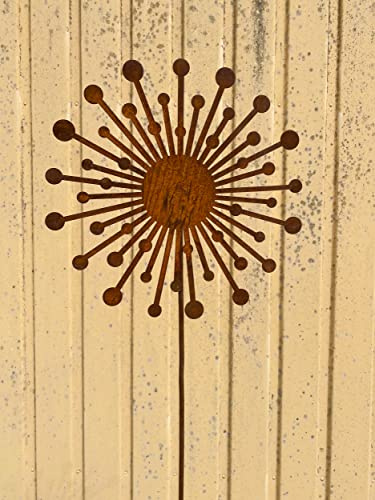 STEINFIGURENWELT GIEBEN Filigrane Blume Allium Pusteblume 40cm + Stab Gartenstecker Edelrost Gartendeko Rost
