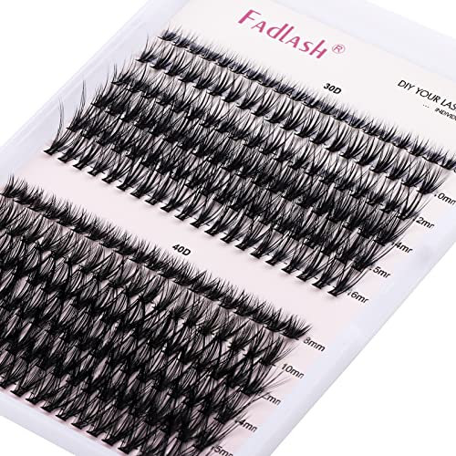 Cils Cluster FADLASH DIY 30+40 Root Extension Cils Individuels Volume Russe Cluster Faux Cils Individuelle Noir Mat Bouquet Cils 0.07-D Curl Plateau Mixte(30+40D-0.07D, mix 8-16mm)