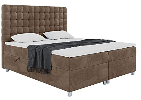MEBLINI Boxspringbett mit Bettkasten - Gepolstert Doppelbett mit Matratze und Topper - Polsterbett mit Stauraum - Bett mit Kopfteil - Stauraumbett - Aston - 180x200 - H4/Braun Samt