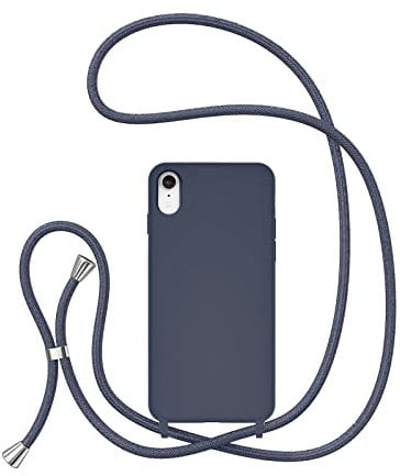 UEEBAI Crossbody Lanyard Phone case for iPhone XR, Silicone Phone Cover Necklace Cord Strap Soft Shockproof Protective Case - Dark Blue