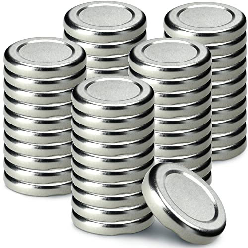 KADAX Lot de 50 couvercles à visser fi43 mm en métal, compatibles avec les bocaux de 40 ml, couvercles de rechange avec 4 dents à clipser, couvercles pour bocaux, bouteilles et bocaux (argent)